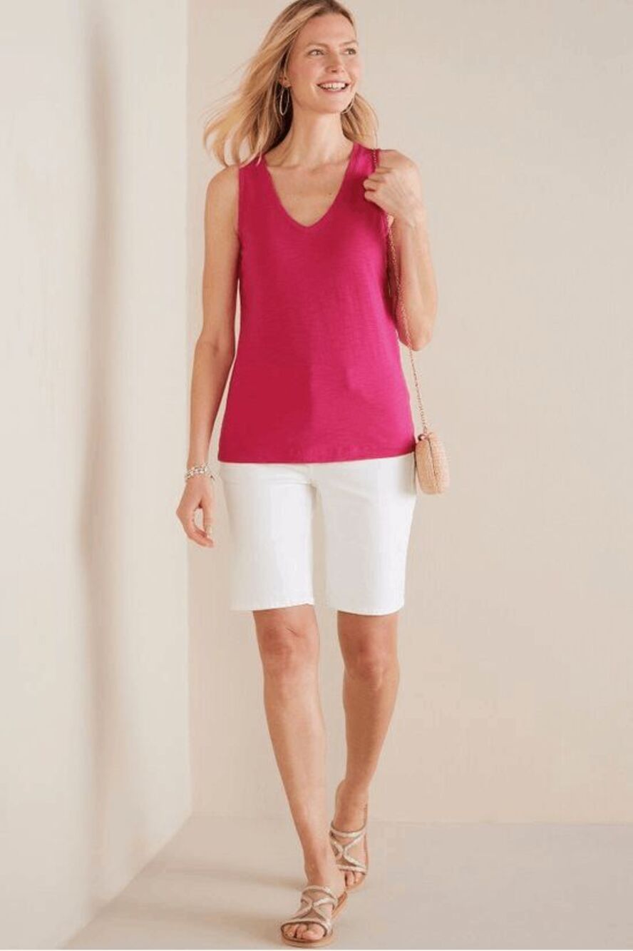 Soft Surroundings Mistral Supima Slub Tank Raspberry Pink V Neck Womens petite L
